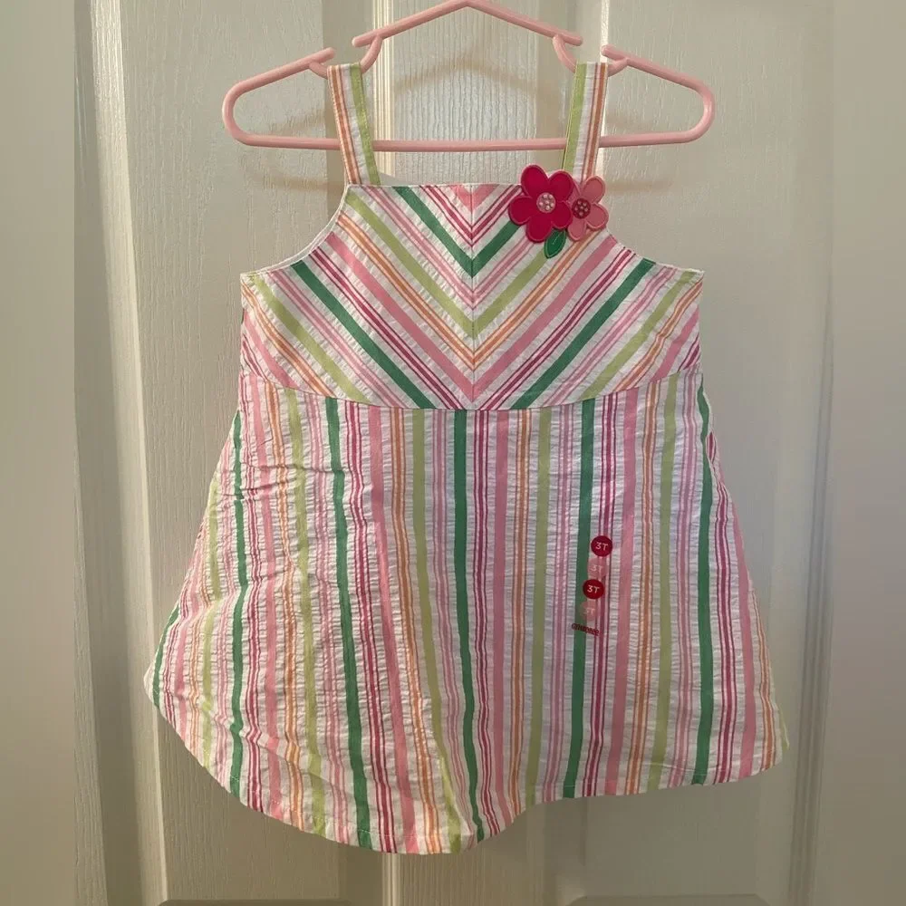 Gymboree Spring Fun Striped Seersucker Corsage Romper Size 3T NWT